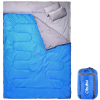 寝袋封筒型1人/2人兼用・防水・丸洗いok・連結可能・最低使用温度 -5度・ブルー・送料無料(枕二つ付/収納パック付/シュラフ)