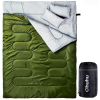 寝袋封筒型1人/2人兼用・防水・丸洗いok・連結可能・最低使用温度 -5度・グリーン・送料無料(枕二つ付/収納パック付/シュラフ)