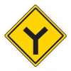 警戒標識・Y型道路交差点あり・450mm×450mm（スチール・上下穴・無反射）